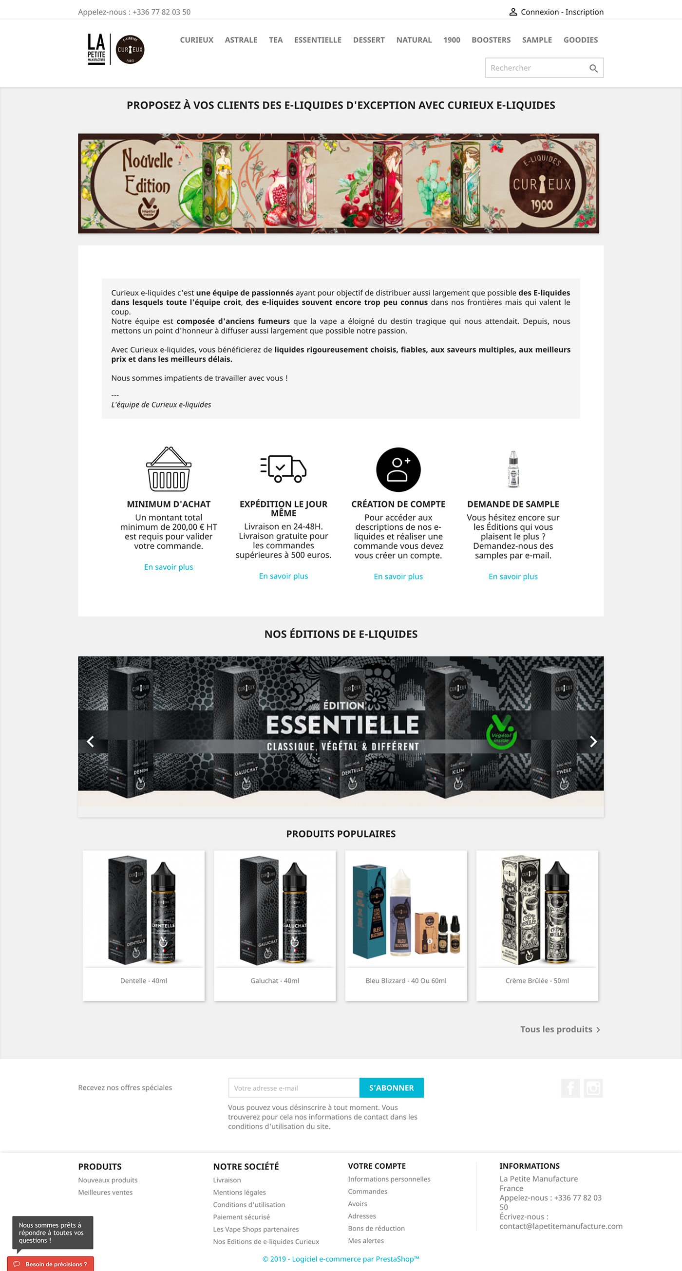 Site B2B de vente en ligne de E-cigarette et E-liquide de la marque Curieux.
